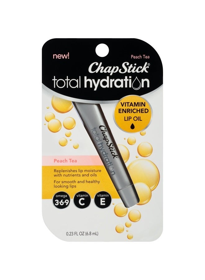 Chapstick Total Hydration Vitamin Enriched Lip Oil, Non Tinted, Vitamin c, vitamin E, Contains Omega 3 6 9, Peach Tea Flavor, 0.23 Fl Oz (Pack of 1)