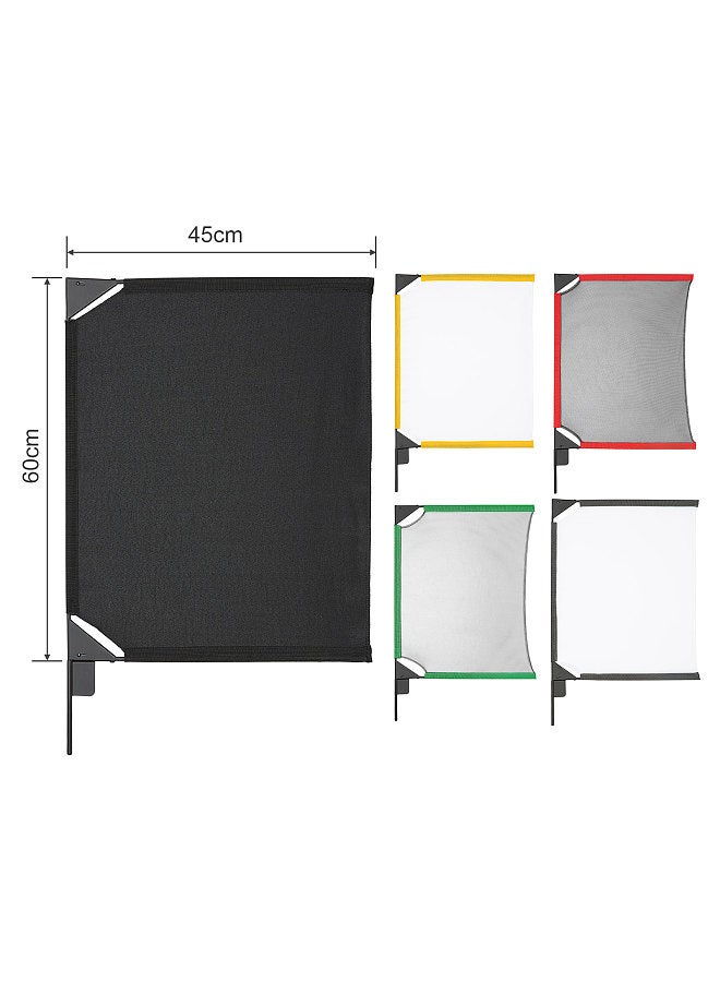 SF4560 Foldable Scrim Flag Kit with 5pcs Flags 45 * 60cm/18 * 24in for Shaping Blocking Diffusing Versatile Portable Photography Light Modifying Kit with Carry Bag