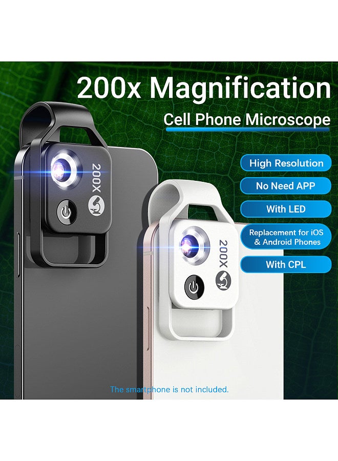 MS002 200X Professional Phone Microscope Lens with Universal Phone Clip for Plant Insect Hair Skin Observation Jewelry Jade Appraisal Electronics Industry Testing