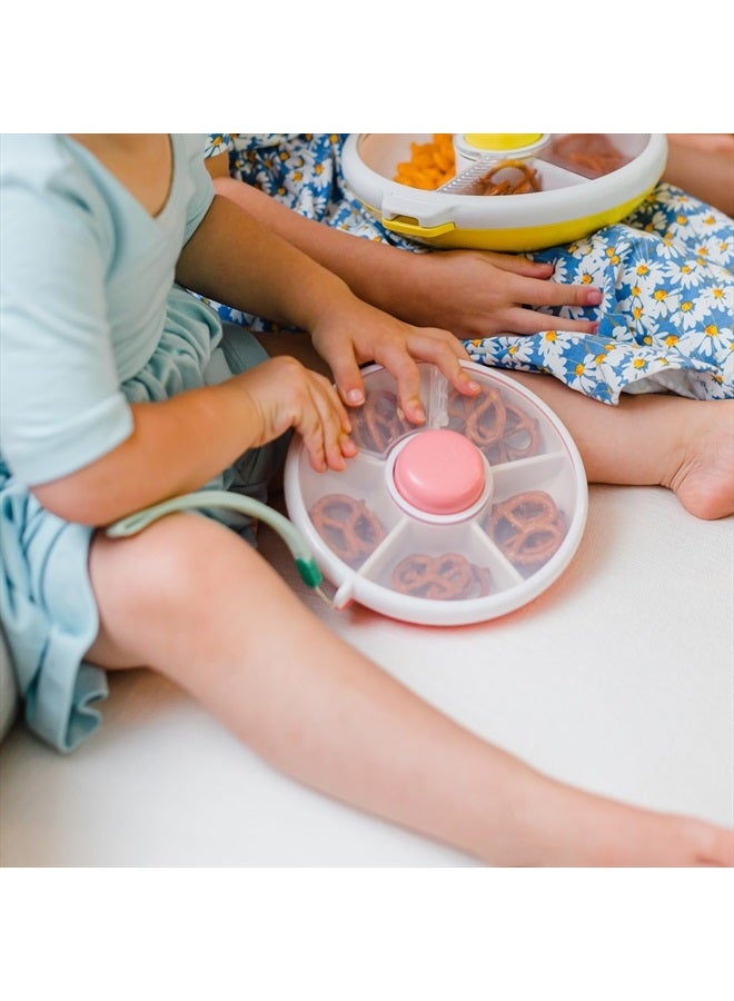 Kids Original Snack Spinner Bundle with Hand Strap and Sticker Sheet - Reusable Snack Container with 5 Compartment Dispenser and Lid | BPA and PVC Free | Dishwasher Safe | No Spill, Leakproof