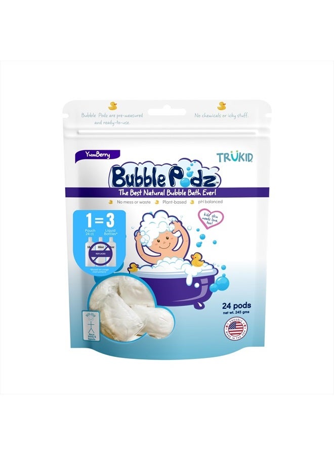 Bubble Podz Bubble Bath for Baby & Kids, Gentle Refreshing Bath Bomb for Sensitive Skin, pH Balance 7 for Eye Sensitivity, Natural Moisturizers and Ingredients, Yumberry (24 Podz)