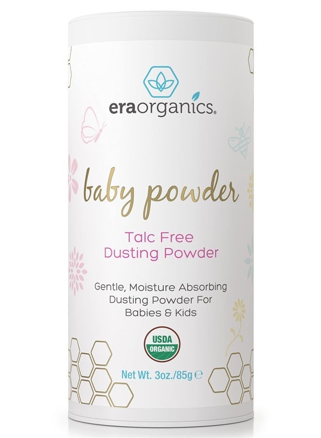 USDA Organic Baby Powder Talc-Free Dusting Powder - Soothing Organic Arrowroot, Calendula and Cornstarch Baby Powder for Newborn, Babies and Toddlers - Made in USA - 3oz/85g