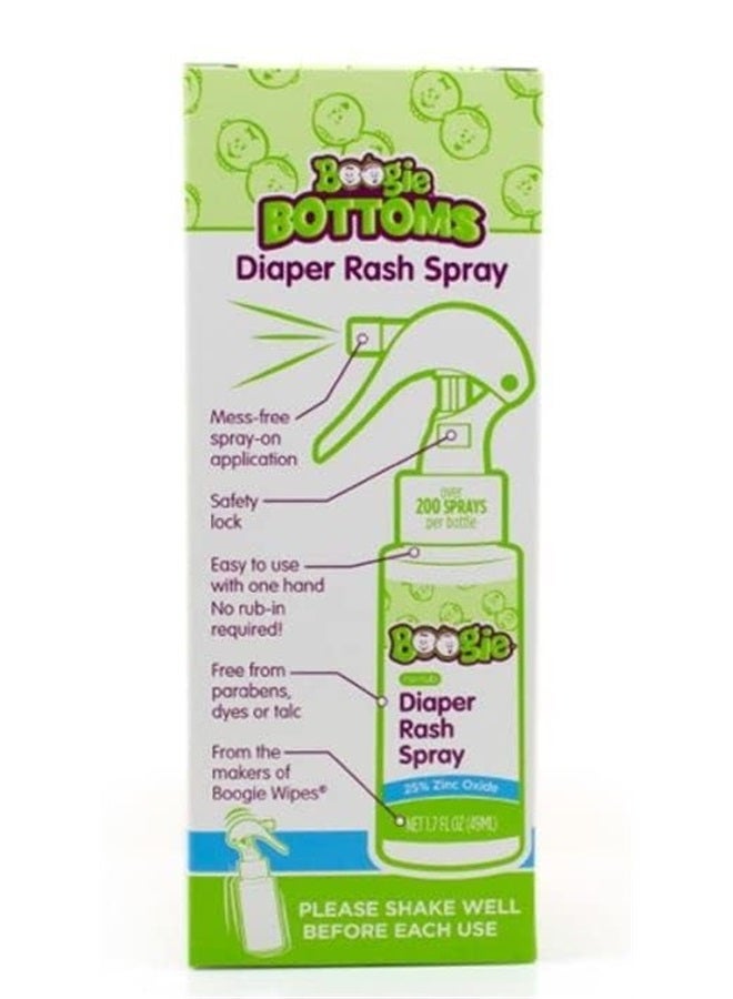 Diaper Rash Cream Spray by Boogie Bottoms, Travel Friendly No-Rub Touch Free Application for Sensitive Skin, from The Maker of Boogie Wipes, Over 200 Sprays per Bottle, 1.7 oz