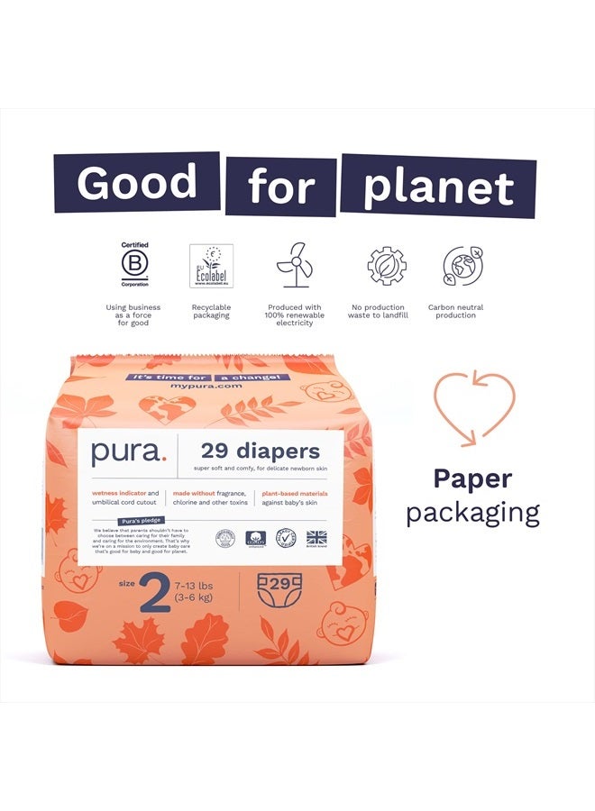 Size 2 Eco-Friendly Diapers (7-13 lbs) TCF, Hypoallergenic, Soft Organic Cotton Comfort, Sustainable, Wetness Indictor. Allergy UK, Paper Packaging. 1 Pack of 29