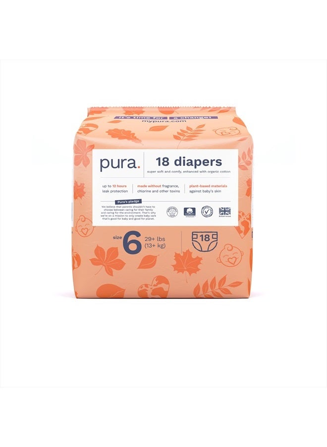 Size 6 Eco-Friendly Diapers (29+ lbs) Totally Chlorine Free (TCF) Hypoallergenic, Soft Organic Cotton, Sustainable, up to 12 Hours Leak Protection, Allergy UK, 1 Packs of 18 Diapers