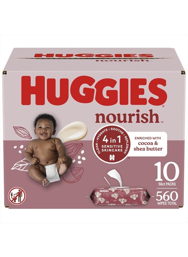 Huggies Nourish Scented Baby Wipes, 10 Push Button Packs (560 Wipes Total)