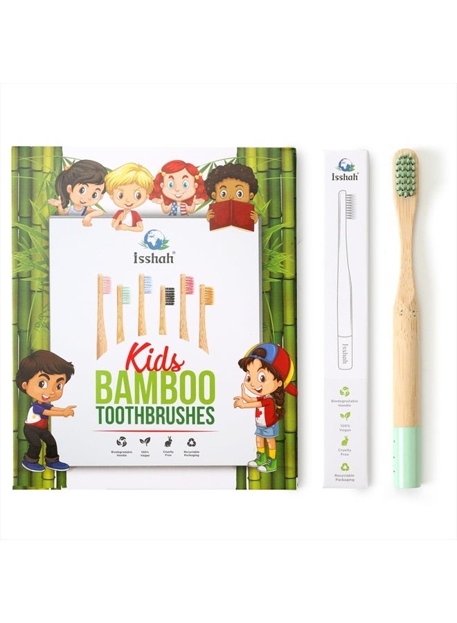 Kids Bamboo Toothbrushes Biodegradable Handle BPA Free Eco Friendly Children Size, Pack of 6 (Spiral Soft Nylon Bristles)