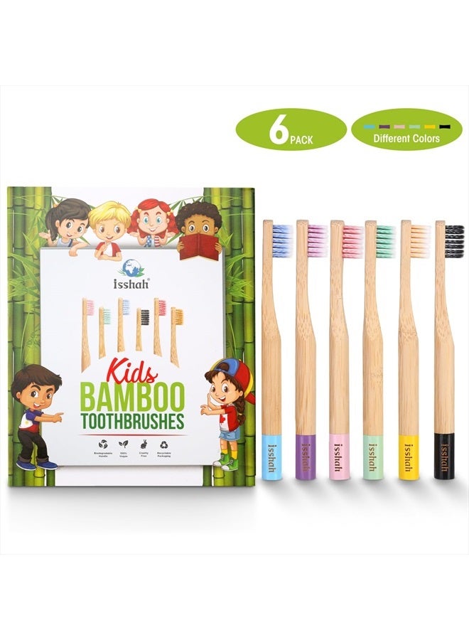 Kids Bamboo Toothbrushes Biodegradable Handle BPA Free Eco Friendly Children Size, Pack of 6 (Spiral Soft Nylon Bristles)