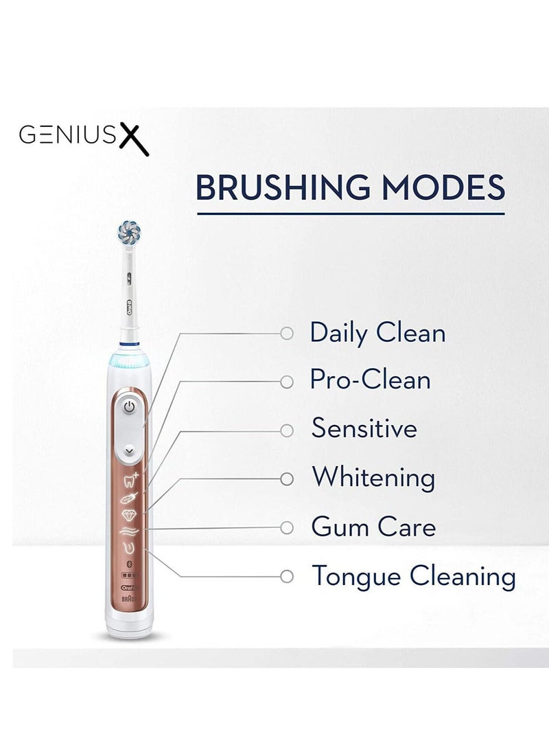 Oral-B Genius X Electric Toothbrush with Artificial Intelligence, App Connected Handle, Travel Case, 6 Mode Display with Teeth Whitening, Rose Gold