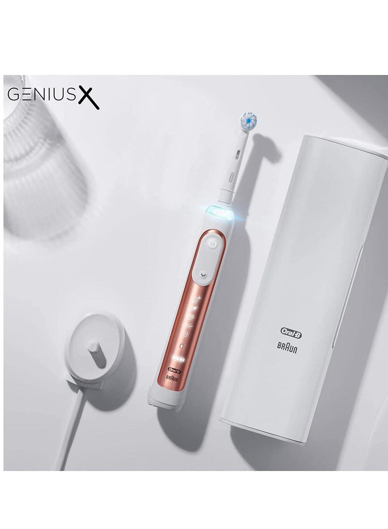 Oral-B Genius X Electric Toothbrush with Artificial Intelligence, App Connected Handle, Travel Case, 6 Mode Display with Teeth Whitening, Rose Gold