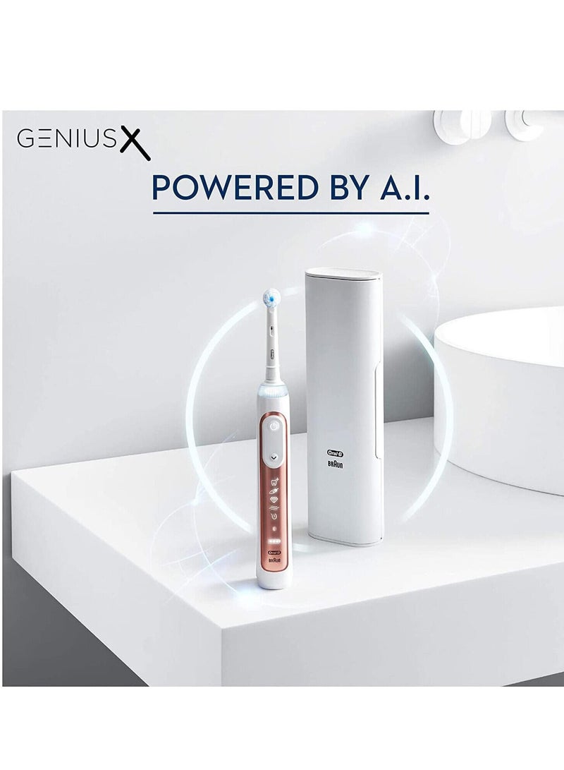 Oral-B Genius X Electric Toothbrush with Artificial Intelligence, App Connected Handle, Travel Case, 6 Mode Display with Teeth Whitening, Rose Gold