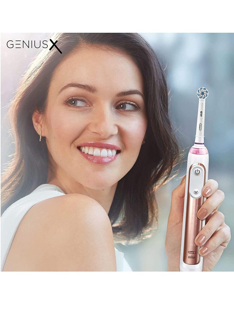 Oral-B Genius X Electric Toothbrush with Artificial Intelligence, App Connected Handle, Travel Case, 6 Mode Display with Teeth Whitening, Rose Gold