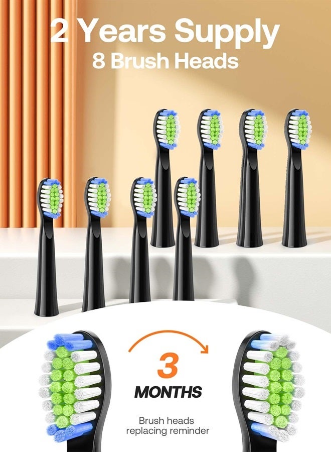 Electric Toothbrush for Adults - Ultrasonic Electric Toothbrushes with 8 Brush Heads, ADA Accepted Power Rechargeable Toothbrush with 5 Modes, Smart Timer, Black D2