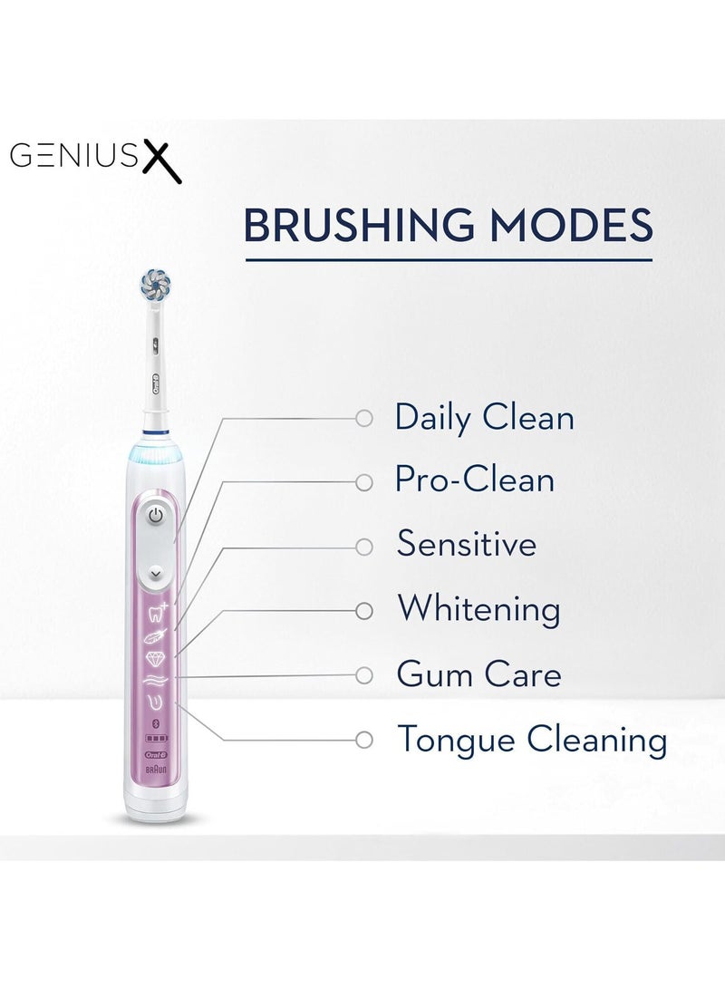 Oral-B Genius X Electric Toothbrush with Artificial Intelligence, App Connected Handle, Travel Case, 6 Mode Display with Teeth Whitening, Pink
