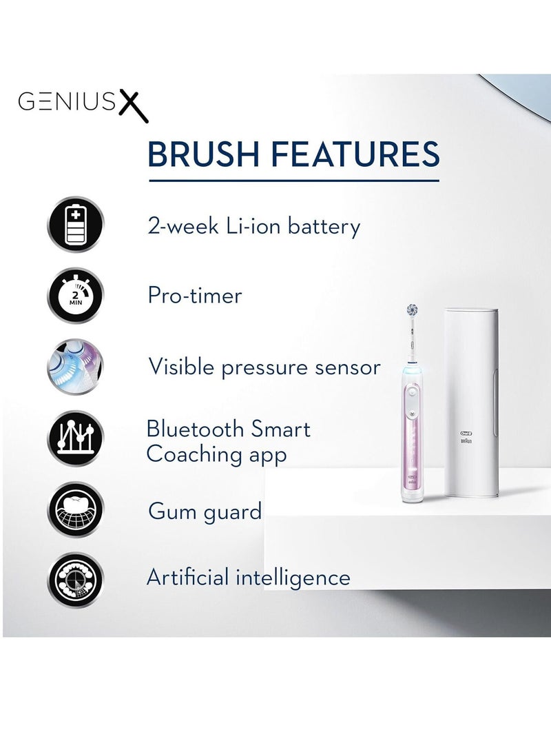 Oral-B Genius X Electric Toothbrush with Artificial Intelligence, App Connected Handle, Travel Case, 6 Mode Display with Teeth Whitening, Pink