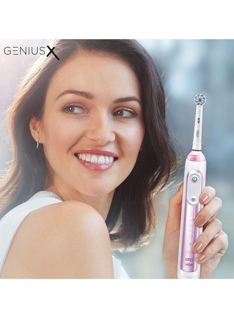 Oral-B Genius X Electric Toothbrush with Artificial Intelligence, App Connected Handle, Travel Case, 6 Mode Display with Teeth Whitening, Pink