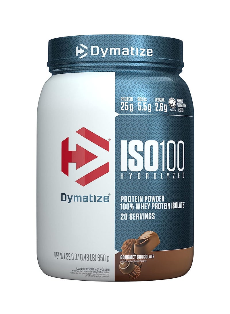 ISO 100 Hydrolyzed 100% Whey Protein Isolate Gourmet Chocolate 1.43lb, 650g