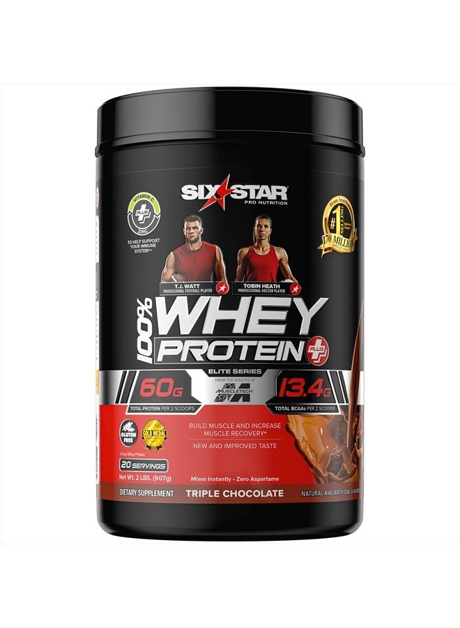 Whey Protein Powder + Immune Support Whey Protein Plus | Whey Protein Isolate & Peptides + Muscle Builder | Lean Protein Powder for Muscle Gain & Recovery | Chocolate, 2 lbs