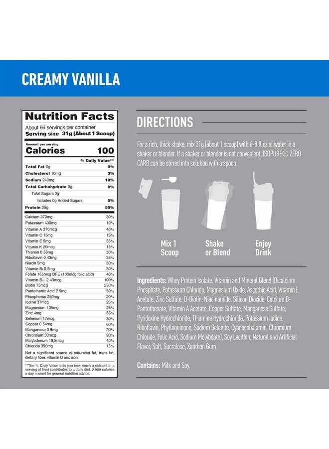 Protein Powder, Whey Isolate with Vitamin C & Zinc for Immune Support, 25g Protein, Zero Carb & Keto Friendly, Flavor: Creamy Vanilla, 66 Servings, 4.5 Pounds (Packaging May Vary)