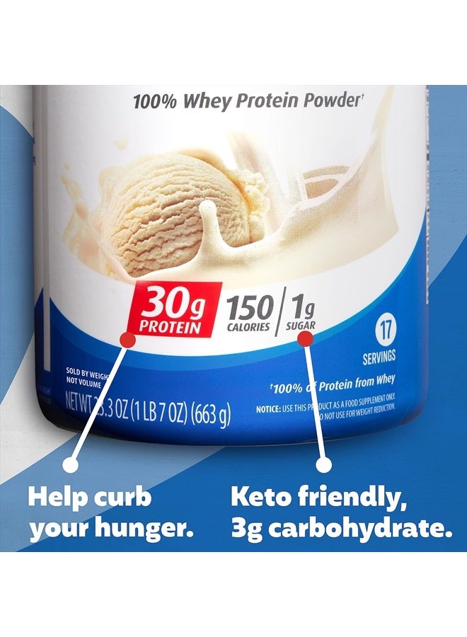 Powder, Vanilla Milkshake, 30g Protein, 1g Sugar, 100% Whey Protein, Keto Friendly, No Soy Ingredients, Gluten Free, 17 Servings, 23.3 Ounces