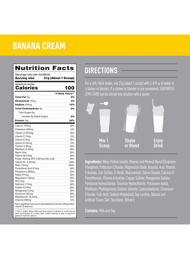 Protein Powder, Zero Carb Whey Isolate with Vitamin C & Zinc for Immune Support, 25g Protein, Keto Friendly, Banana Cream, 44 Servings, 3 Pounds (Packaging May Vary)