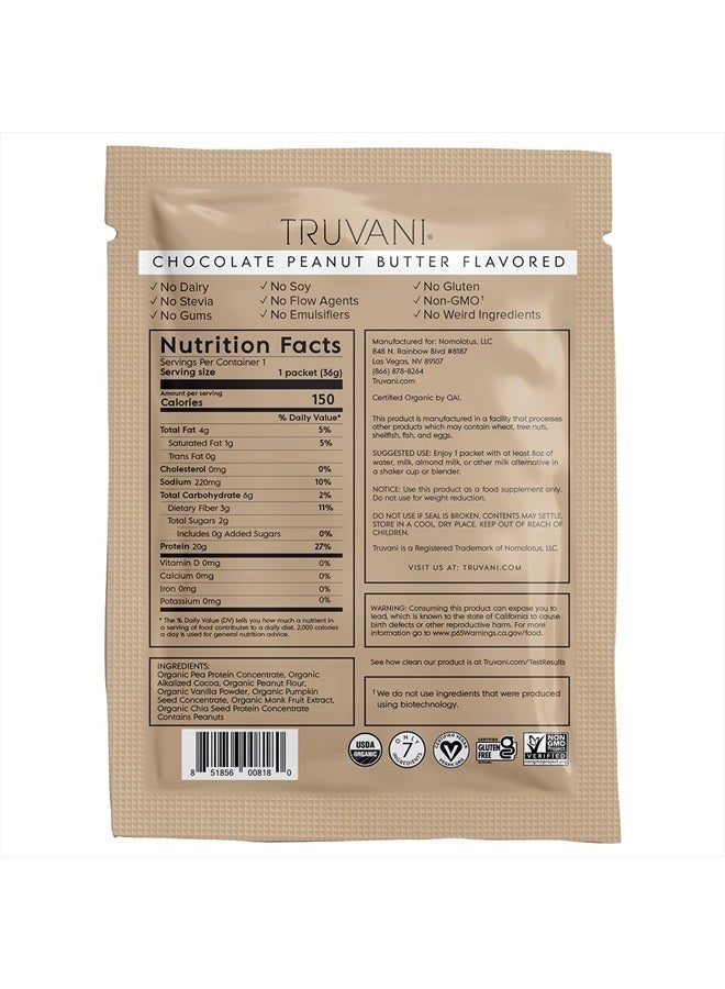 Vegan Protein Powder | Chocolate Peanut Butter | 20g Organic Plant Based Protein | 1 Serving | Pea Protein for Women and Men | Keto | Gluten & Dairy Free | Low Carb | No Added Sugar