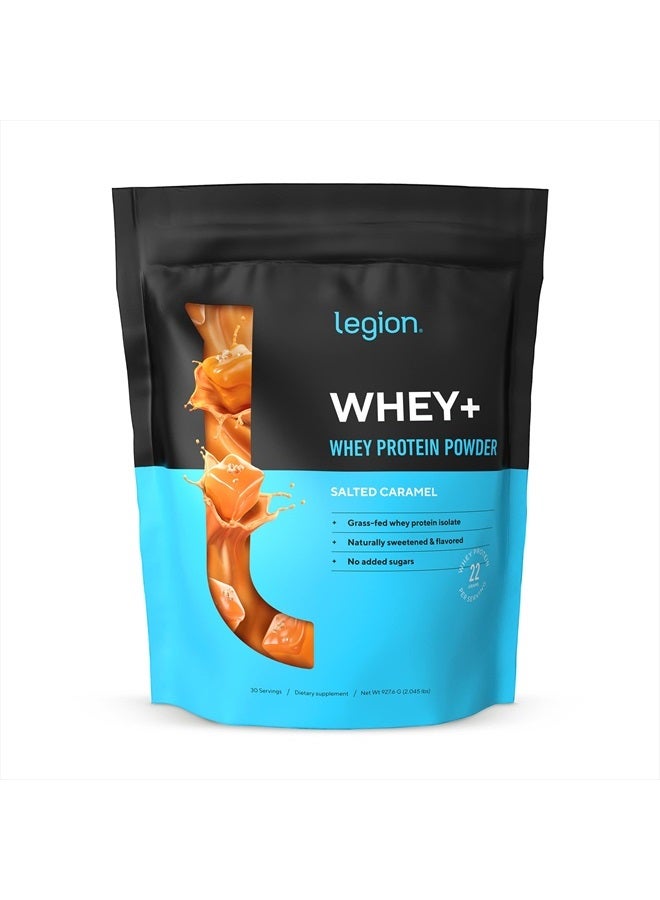 Whey+ Whey Isolate Protein Powder from Grass Fed Cows - Low Carb, Low Calorie, Non-GMO, Lactose Free, Gluten Free, Sugar Free, All Natural Whey Protein Isolate, 30 Servings (Salted Caramel)