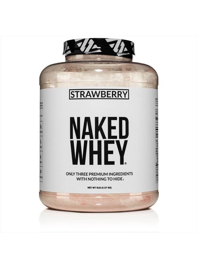 Strawberry Whey Protein - All Natural Grass Fed Whey Protein Powder + Dried Strawberries + Coconut Sugar- 5lb Bulk, GMO-Free, Soy Free, Gluten Free. Aid Muscle Growth & Recovery - 61 Servings