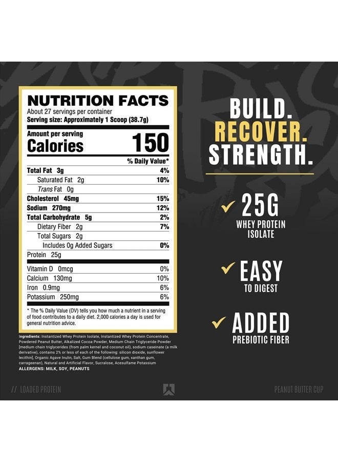 Loaded Protein Powder | 25g Whey Protein Isolate & Concentrate | with Prebiotic Fiber & MCTs | Low Carbs & Low Sugar | 27 Servings (Peanut Butter Cup)