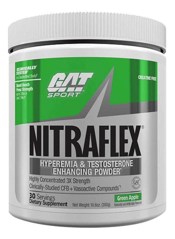 GAT Sport Nitraflex Hyperemia & Testosterone Enhancing Powder, Green Apple flavor, 300g
