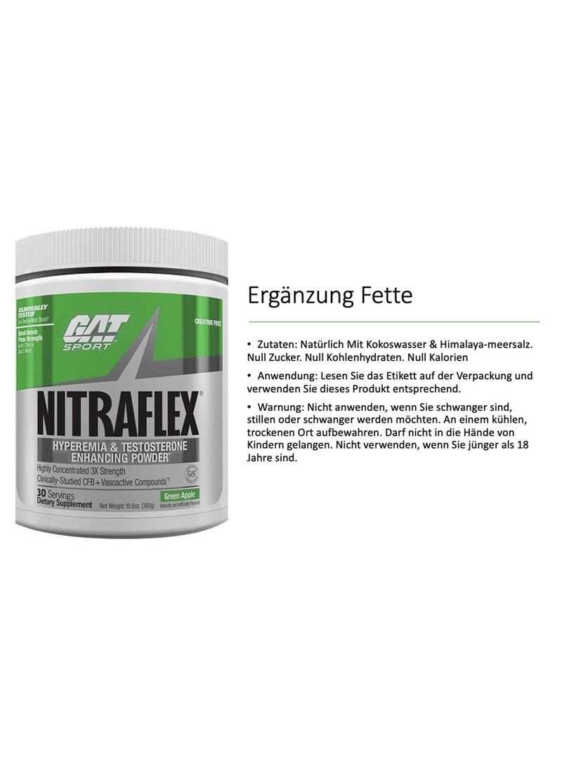 GAT Sport Nitraflex Hyperemia & Testosterone Enhancing Powder, Green Apple flavor, 300g