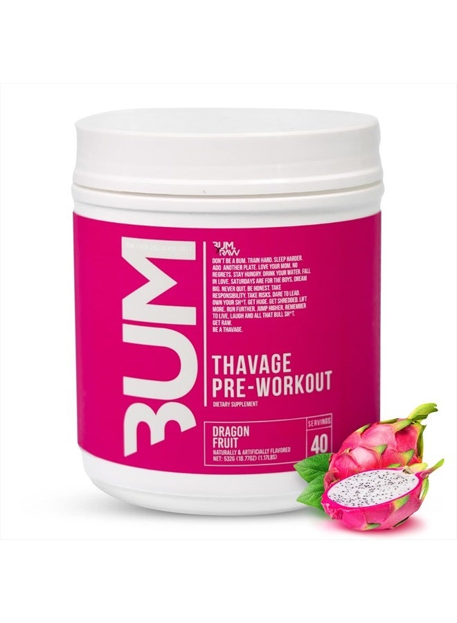 Preworkout Powder, Thavage (Dragon Fruit) - Chris Bumstead Sports Nutrition Supplement for Men & Women - Cbum Pre Workout for Working Out, Hydration, Mental Focus & Energy - 40 Servings