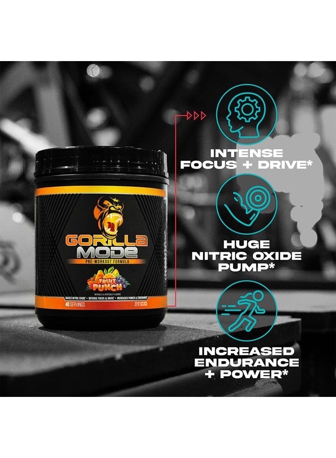 Gorilla Mode Pre Workout - Massive Pumps · Laser Focus · Energy · Power - L-Citrulline, Creatine, L-Tyrosine, Betaine, Hydroprime®, Alpha-GPC, 400mg Caffeine, Huperzine A - 816g (Fruit Punch)