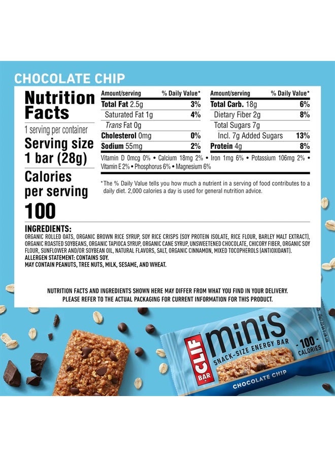 Minis - Chocolate Chip - Made with Organic Oats - 4g Protein - Non-GMO - Plant Based - Snack-Size Energy Bars - 0.99 oz. (20 Pack)