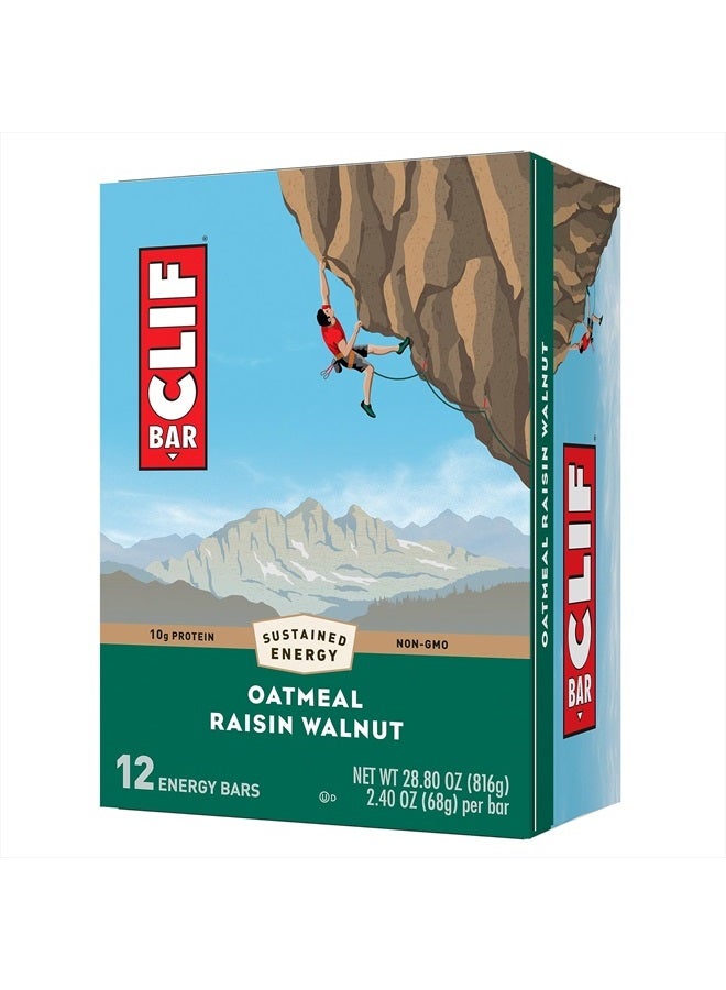 CLIF BAR - Oatmeal Raisin Walnut - Made with Organic Oats - 10g Protein - Non-GMO - Plant Based - Energy Bars - 2.4 oz. (12 Pack)
