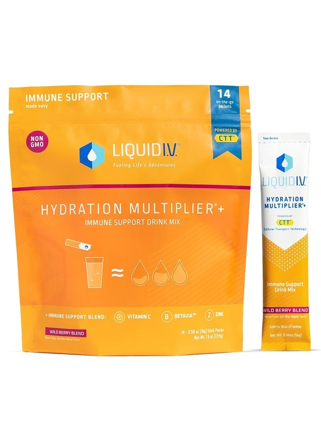 ® Hydration Multiplier® +Immune Support - Wild Berry - Hydration Powder Packets | Electrolyte Powder Drink Mix | Convenient Single-Serving Sticks | Non-GMO |1 Pack (14 Servings)