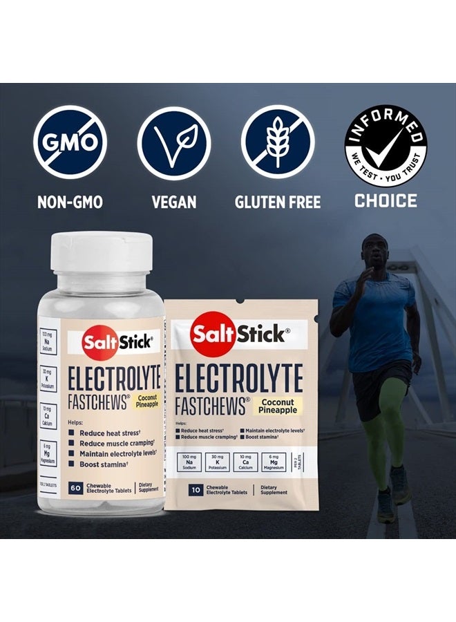 Electrolyte FastChews - 60 Coconut Pineapple Chewable Electrolyte Tablets - Salt Tablets for Runners, Sports Nutrition, Electrolyte Chews - 60 Count Bottle