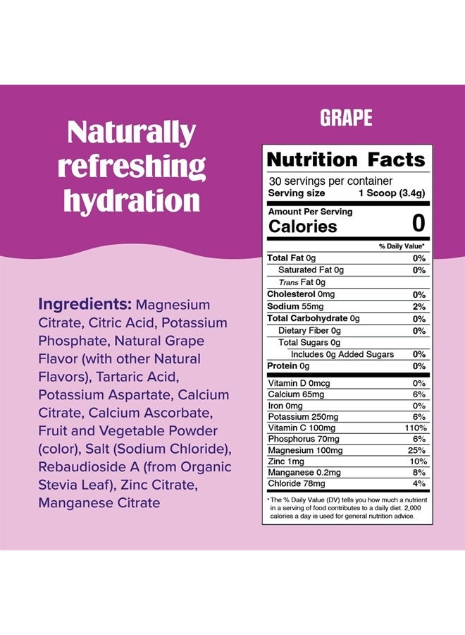 Daily Electrolyte Drink Mix – Grape, 30 Servings – Hydration Powder with 6 Key Electrolytes & Trace Minerals – Keto Friendly, Vegan, Non- GMO & Sugar-Free Electrolyte Powder