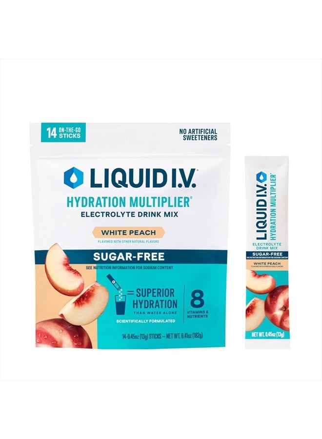 ® Hydration Multiplier® Sugar-Free - White Peach - Hydration Powder Packets | Electrolyte Powder Drink Mix | Convenient Single-Serving Sticks | Non-GMO | 1 Pack (14 Servings)
