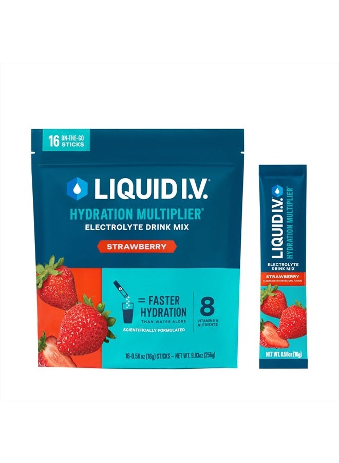 Hydration Multiplier - Strawberry - Hydration Powder Packets | Electrolyte Drink Mix | Easy Open Single-Serving Stick | Non-GMO | 16 Sticks