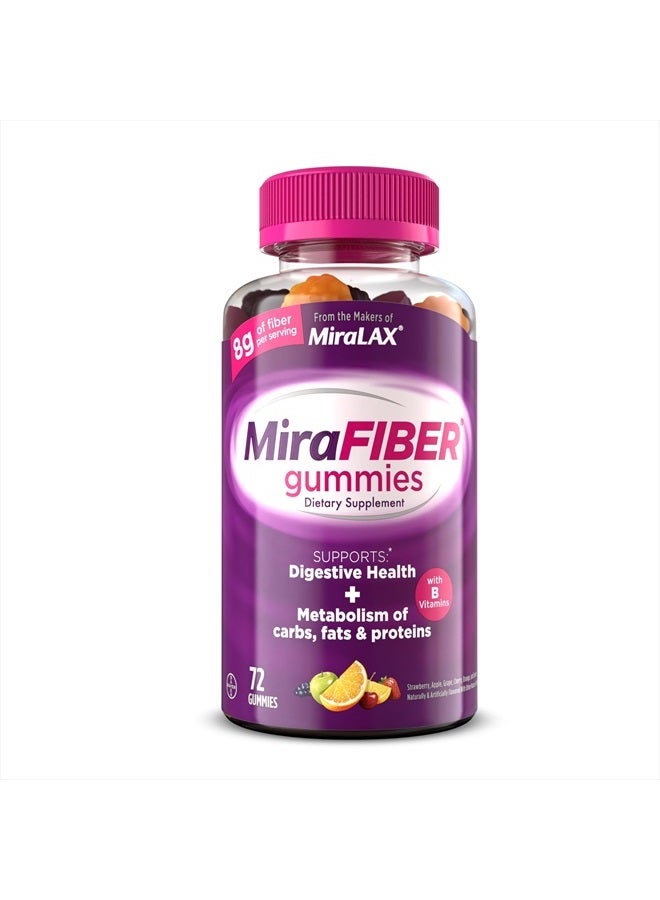 : MiraFIBER Gummies, 8g of Daily Prebiotic Fiber with B Vitamins to Support Digestive Health and Metabolism, Fruit Flavored Fiber Gummies, 72 Count
