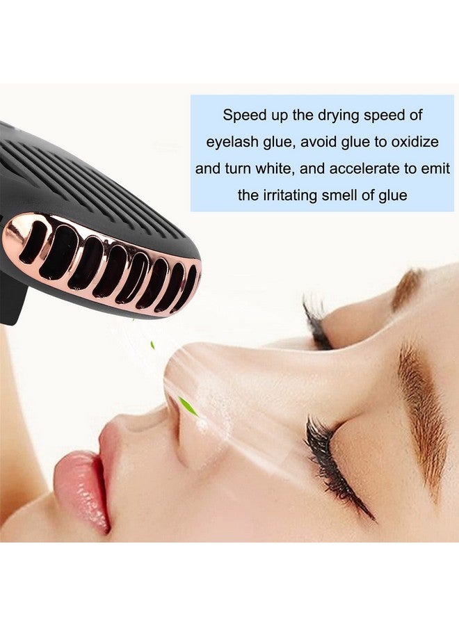 Eyelash Fan For Lash Extensions Multi‑Functional Portable Handheld Usb Fan Bladeless Rechargeable Air Conditioning Cooling Fan For Eyelash Extension Glue Dryer Fan(Black)
