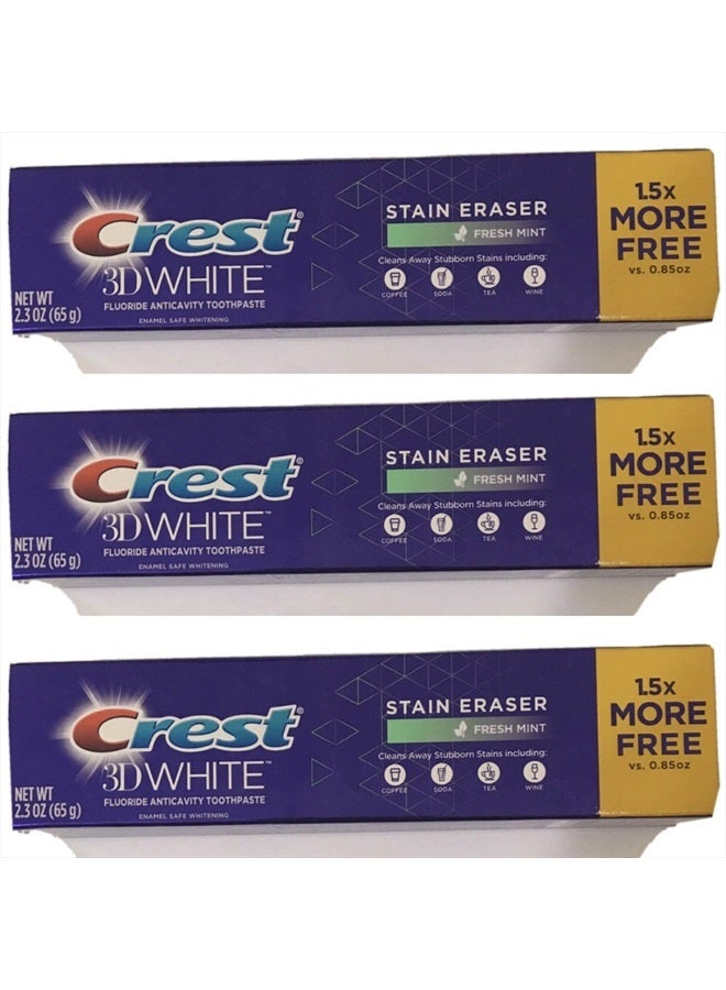 3D White Stain Eraser Fresh Mint Whitening Toothpaste 2.3 Oz(pack of 3)