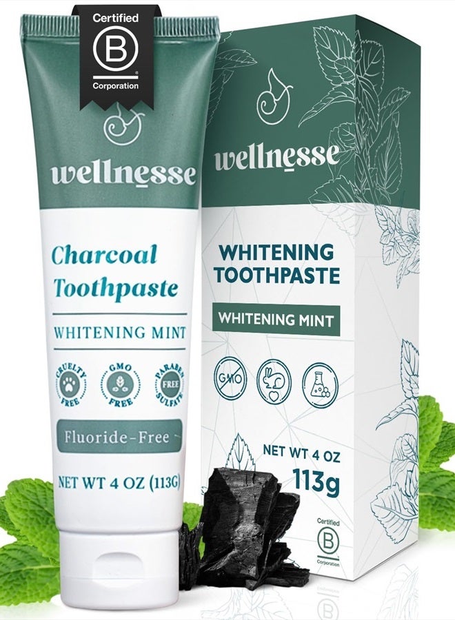 Activated Charcoal Whitening Toothpaste with Xylitol - Natural Teeth Whitening & Breath Freshness + Fluoride-Free, Vegan, No Glycerin - Whitens, Strengthens, & Purifies