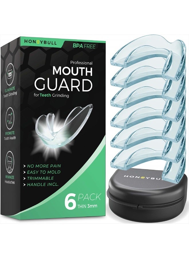 Mouth Guard for Grinding Teeth [6 Pack - Thin] 1 Size for Light Grinding | Comfortable Custom Mouth Guard for Clenching Teeth at Night, Bruxism, Whitening Tray & Guard