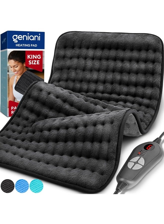 Double Sided XL Heating Pad Electric for Lower Back Pain & Period Cramps Relief, Heat Pad with 6 Heat Settings for Neck & Shoulders, Heat Patches (12