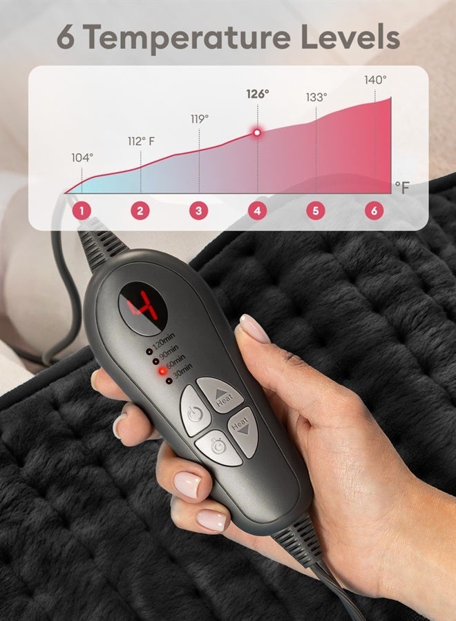 Double Sided XL Heating Pad Electric for Lower Back Pain & Period Cramps Relief, Heat Pad with 6 Heat Settings for Neck & Shoulders, Heat Patches (12