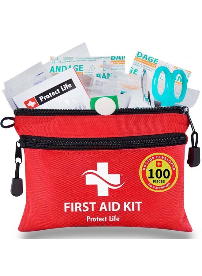 First Aid Kit for Home/Business | HSA/FSA Eligible Emergency Kit | Hiking First aid kit Camping | Travel First Aid Kit for Car|Small First Aid Kit Travel/Survival Medical kit - 100 Pieces