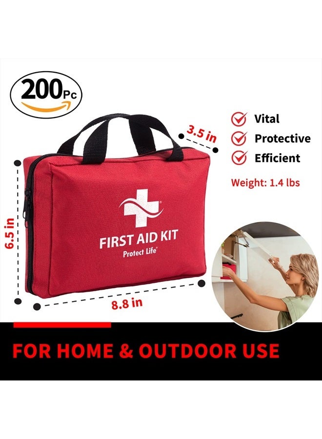 First Aid Kit for Home/Business | HSA/FSA Eligible Emergency Kit | Hiking First aid kit Camping | Travel First Aid Kit for Car|Small First Aid Kit Travel/Survival Medical kit - 200 Pieces