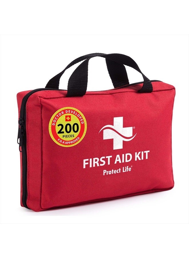 First Aid Kit for Home/Business | HSA/FSA Eligible Emergency Kit | Hiking First aid kit Camping | Travel First Aid Kit for Car|Small First Aid Kit Travel/Survival Medical kit - 200 Pieces